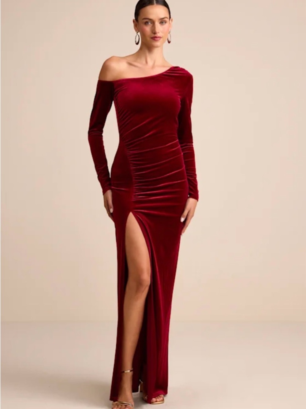 Notorious Icon Wine Red Velvet Asymmetrical Maxi Dress - Lulu’s